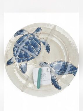 NWT 4 Sigrid Olsen Sea Turtle Melamine Dinner Plates Blue Coastal Beach 11"